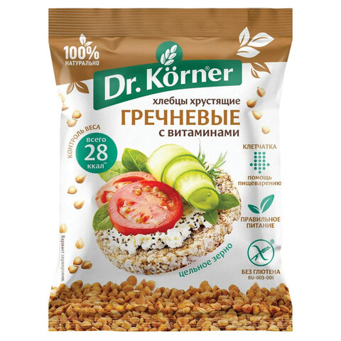 Хлебцы DR.KORNER "Гречневые" с витаминами", хрустящие, 10 г, пакет, 601090184