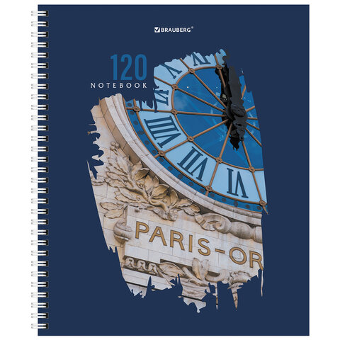Тетрадь А5 120 л. BRAUBERG, гребень, клетка, твёрдая обложка, "Города" (микс в спайке), 404449