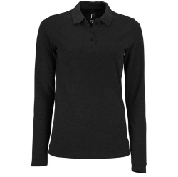 Рубашка поло женская с длинным рукавом Perfect LSL Women, черный меланж, S–XXL