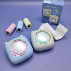 Портативный мини принтер Котик Portablt Mini Printer для печати с телефона с подсветкой 7 LED