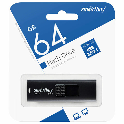 Флеш-диск 64 GB SMARTBUY Fashion USB 3.0, черный, SB064GB3FSK