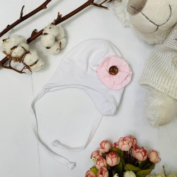 Шапочка для новорожденного из натурального хлопка Bebika (12/4-22) с цветком и стразой