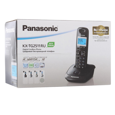 Радиотелефон PANASONIC KX-TG2511RUN, память 50 номеров, АОН, повтор, спикерфон, полифония, радиус 10-100 м, цвет платиновый