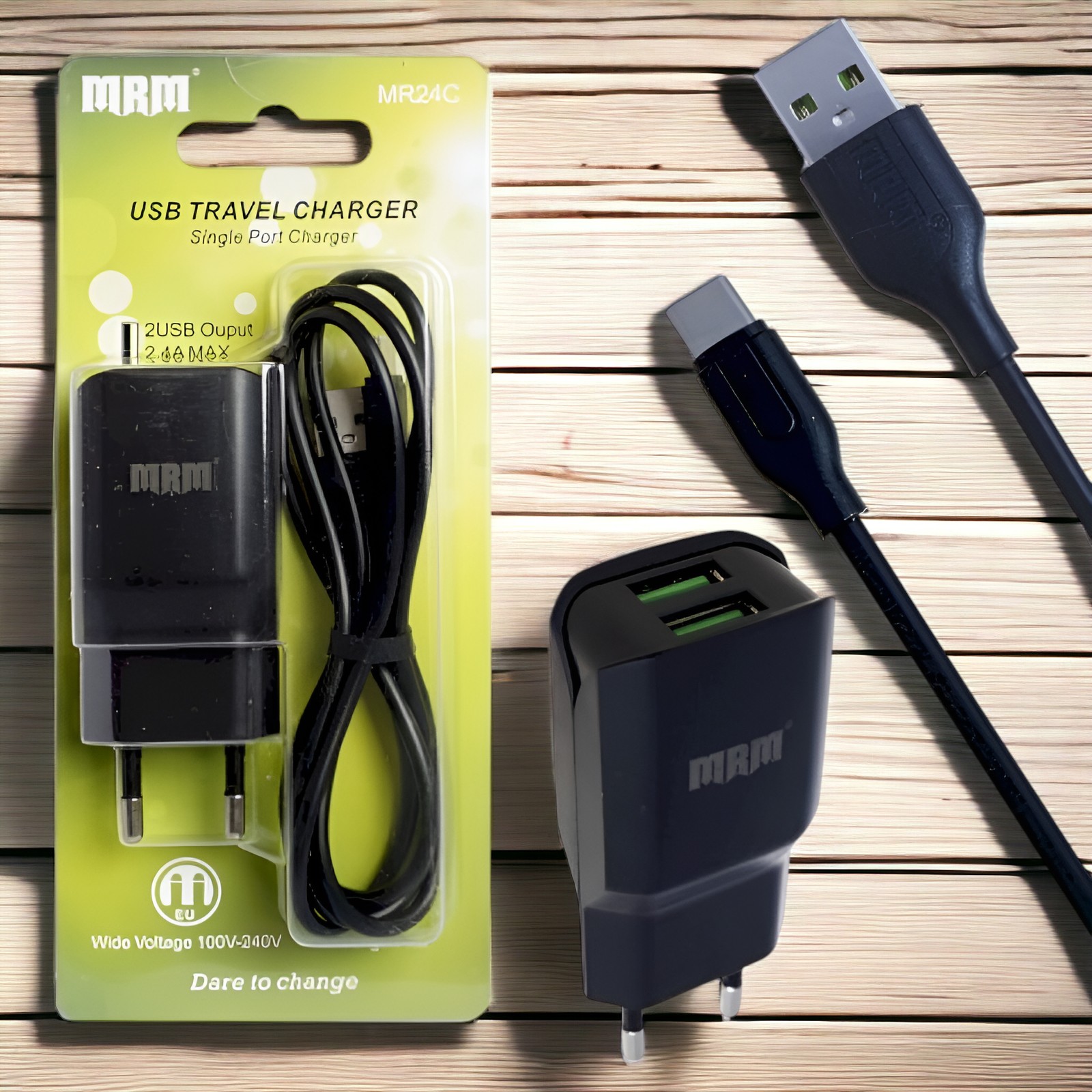 Сетевое зарядное устройство MRM MR24t 5V/2,4A, 2USB, с кабелем Type-C 1,2м, черный и белый цвет