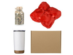 Подарочный набор с пледом, термокружкой и чаем, Цвет красный