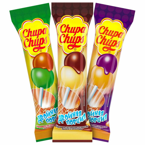 Карамель CHUPA CHUPS (Чупа-Чупс) двойная порция, ассорти 3-х вкусов, 17 г, 58787