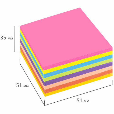 Блок самоклеящийся (стикеры), компактные, STAFF НЕОНОВЫЙ, 51х51 мм, 400 листов, 8 цветов, 115583