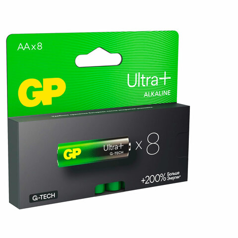 Батарейки КОМПЛЕКТ 8 шт., GP Ultra Plus G-Tech, AA (LR6), алкалиновые, пальчиковые, 15AUPA21-2CRB8