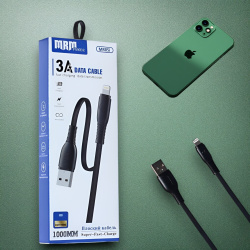 Кабель USB MRM MR85i USB-Lightning, длина 1000мм, ток 3А, черный / Быстрая зарядка и плоский дизайн