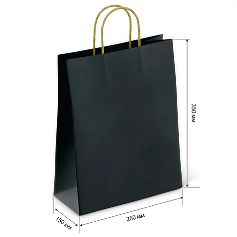Крафт-пакет бумажный "Black" 26х15х35 см, с кручеными ручками, плотность 80 г/м2, моноцвет, 112429