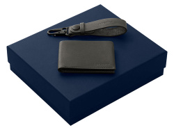Подарочный набор Long River: кошелек, ремешок для ключей, Размер С лого, Цвет черный/синий
