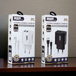 Сетевое зарядное устройство MRM S85 5V/2.4A, 2USB, с кабелем Type-C 1,2м, черный и белый цвет
