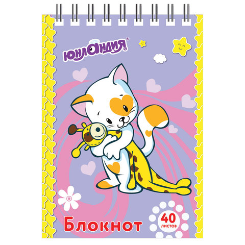 Блокнот МАЛЫЙ ФОРМАТ А7, 75х105 мм, 40 л., гребень, картон, клетка, ЮНЛАНДИЯ, "Мультяшки", 129860