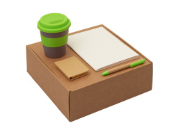 Набор «Halm» с блокнотом, ручкой и стаканом, Цвет зеленое яблоко, бежевый, коричневый, серый