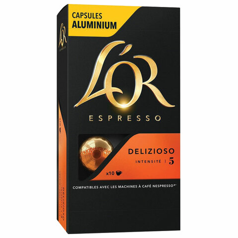 Кофе в алюминиевых капсулах L'OR "Espresso Delizioso" для кофемашин Nespresso, 10 порций, ФРАНЦИЯ, 4028608