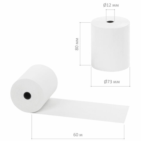 Чековая лента ТЕРМОБУМАГА 80 мм (диаметр 66-73 мм, длина 60 м, втулка 12 мм) КОМПЛЕКТ 6 шт., STAFF, 110449