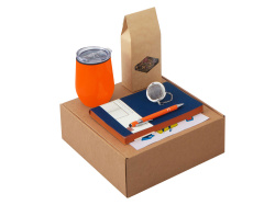 Набор «Writea» с ежедневником, ручкой и термокружкой, Цвет темно-синий, оранжевый