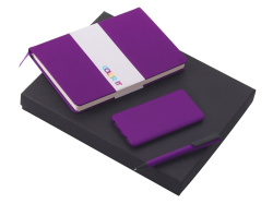 Подарочный набор «COLOR IT» c блокнотом, ручкой и повербанком, 5000 mAh, Размер твердая обложка, Цвет фиолетовый
