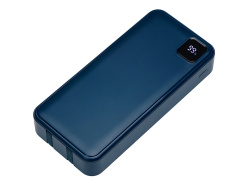 Внешний аккумулятор со встроенными кабелями «Фрэйм Про», быстрая зарядка, 20000мач, Цвет темно-синий
