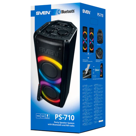Колонка портативная SVEN PS-710, 100 Вт, TWS, Bluetooth, FM, USB, microSD, LED-дисплей, черный, SV-021696
