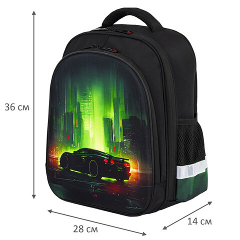 Ранец BRAUBERG KIDS STANDARD, 2 отделения, "Зеленый город", 36х28х14 см, 274428