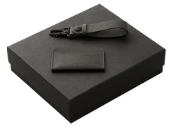 Подарочный набор Long River: картхолдер, ремешок для ключей, Размер С лого, Цвет черный