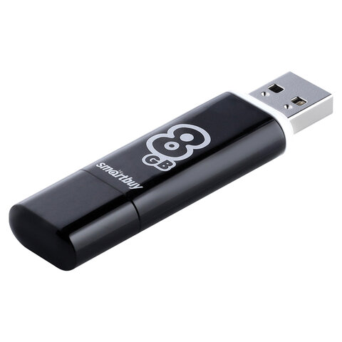 Флеш-диск 8 GB, SMARTBUY Glossy, USB 2.0, черный, SB8GBGS-K