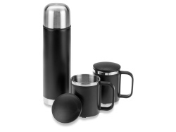 Набор «Лисбон»: термос и 2 термокружки v.2, Цвет черный/серебристый