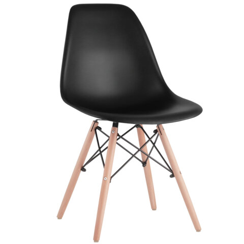 Стулья BRABIX "Eames CF-010", КОМПЛЕКТ 4 шт., пластик черный, опоры дерево/металл, 532631, 2033A