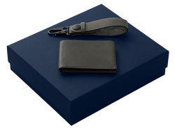 Подарочный набор Long River: кошелек, ремешок для ключей, Размер Без лого, Цвет черный/синий