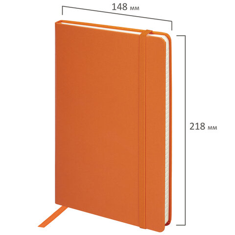 Блокнот А5 (148x218 мм), BRAUBERG "Metropolis", балакрон, 80 л., резинка, клетка, оранжевый, 111584