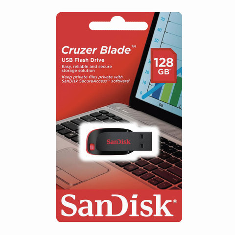 Флеш-диск 128 GB, SANDISK Cruzer Blade, USB 2.0, черный, SDCZ50-128G-B35