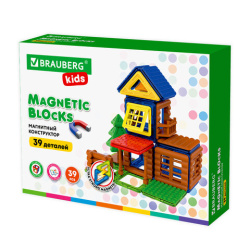 Магнитный конструктор MAGNETIC BUILD BLOCKS-39 "Построй дом", 39 деталей, BRAUBERG KIDS, 663849