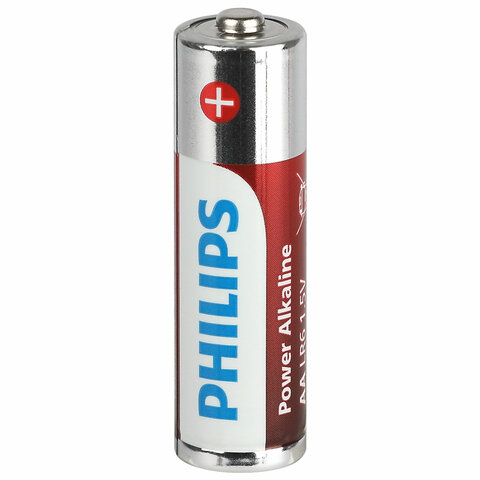 Батарейки алкалиновые "пальчиковые" КОМПЛЕКТ 4 шт., PHILIPS Power Alkaline, АА (LR6, 24А), блистер, Б0062746