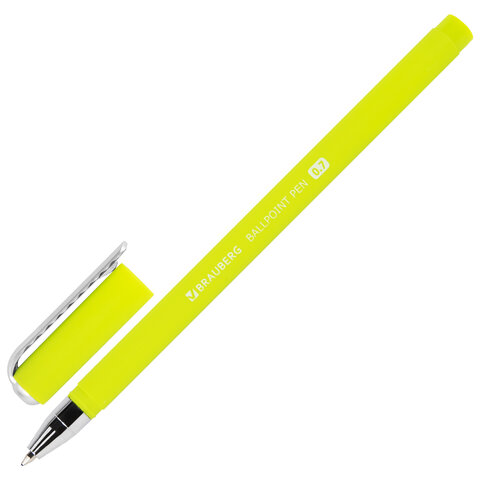 Ручка шариковая BRAUBERG SOFT TOUCH STICK "NEON", СИНЯЯ, мягкое покрытие, корпус ассорти, узел 0,7 мм, 143697