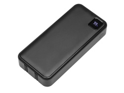 Внешний аккумулятор со встроенными кабелями «Фрэйм Про», быстрая зарядка, 20000мач, Цвет черный