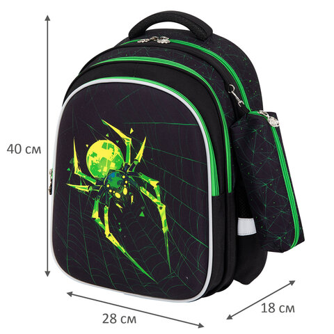 Рюкзак SNOOBAG (СНУБЭГ) MIND с пеналом в комплекте, 2 отделения, "Неоновый паук", 40х28х18 см, 274444