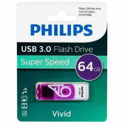 Флеш-диск 64 GB PHILIPS VIVID, разъем USB 3.0, фиолетовый, FM64FD00B/97