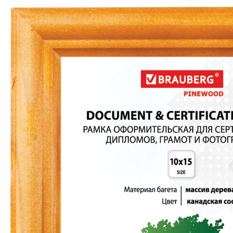 Рамка 10х15 см, дерево, багет 18 мм, BRAUBERG "HIT", канадская сосна, стекло, подставка, 390019