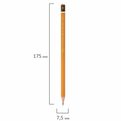 Карандаш чернографитный KOH-I-NOOR 1500, 1 шт., 6B, корпус желтый, заточенный, 150006B01170RU