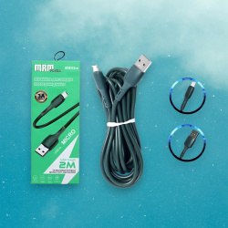 Кабель USB MRM MR93m USB-Micro, длина 2000мм, ток 3А, зеленый / Длинный кабель и защита от запутывания для максимального удобства