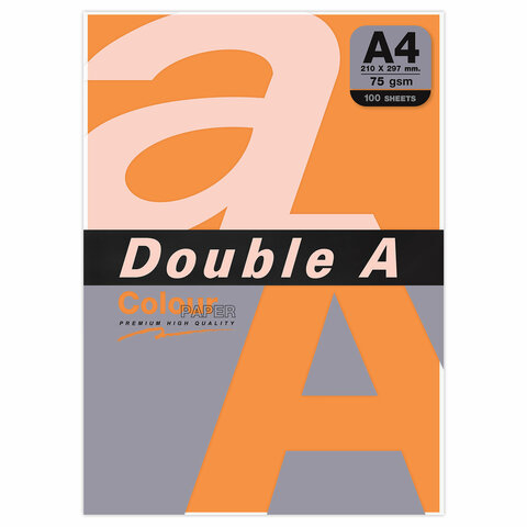 Бумага цветная DOUBLE A, А4, 75 г/м2, 100 л., ярко-оранжевая