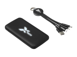 Набор из внешнего аккумулятора и универсального кабеля с подсветкой лого «Reserve LED», 10000mAh, Цвет черный