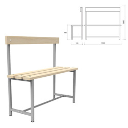 Скамья со спинкой деревянная на металлокаркасе "СТ 2", 1000х350х860 мм, регулируемые опоры, каркас металлический серый, сиденье дерево
