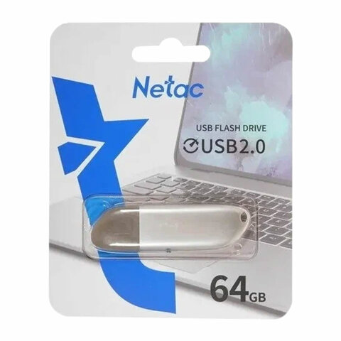 Флеш-диск 64 GB NETAC U352, USB 2.0, металлический корпус, серебристый, NT03U352N-064G-20PN