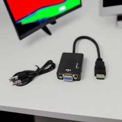Адаптер H57 VGA (M) - HDMI (F) с AUX портом, 15 cv, черный
