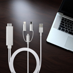 Адаптер LD6 3in1 Lightning (M) / Micro USB (M) / Type-C (M) на HDTV, черный / Переходник для подключения устройств с Lightning, Micro USB и Type-C к HDTV