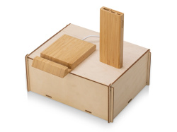 Подарочный набор с БЗУ и внешним аккумулятором «Bamboo Set», Цвет натуральный