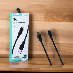 Кабель USB MRM MR94i USB-Lightning, длина 1000мм, ток 3А, черный / Быстрая зарядка и передача данных с PET-защитой