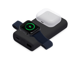 Внешний беспроводной аккумулятор 2-в-1 с функцией зарядки Apple Watch, QC/PD «AtomIQ», 10000 мАч, Цвет черный